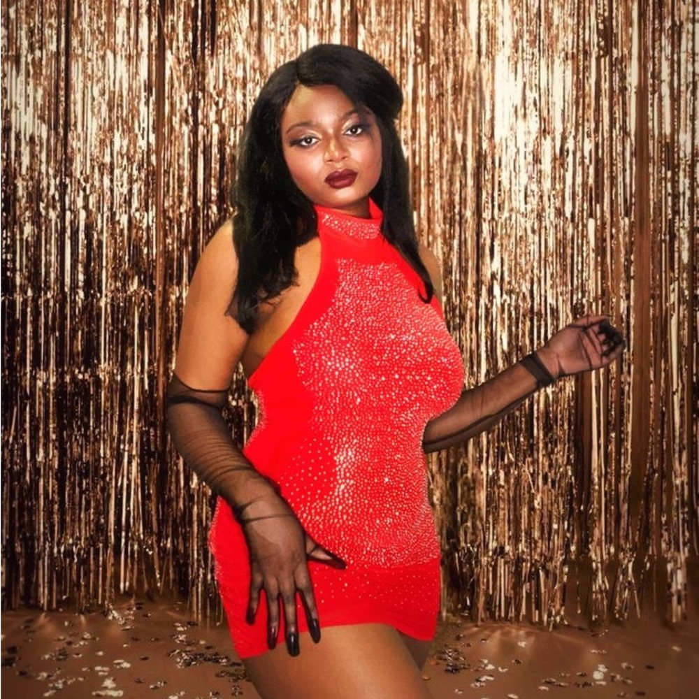 Sexy Rhinestone Red Bodycon Halter Dress, great condition.